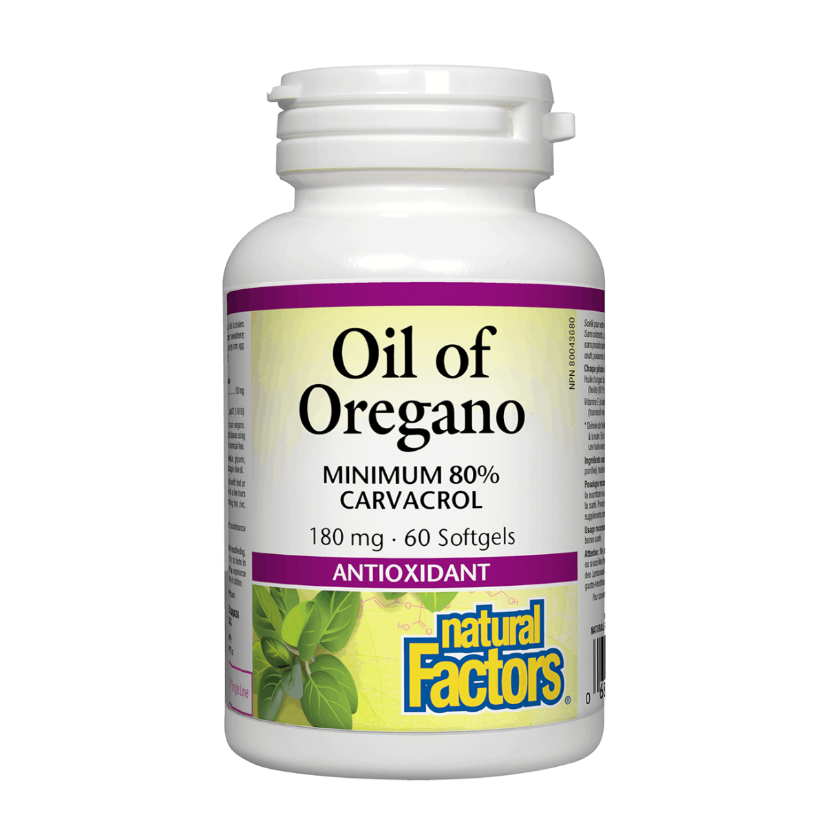 Natural Factors Oil of Oregano 180mg 60 Softgels