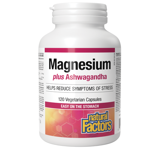 Natural Factors Magnesium Bisglycinate Plus Ashwagandha 120 Vegetarian Capsules
