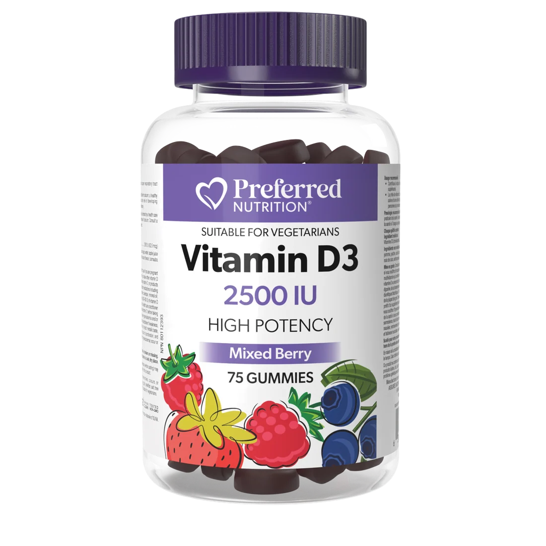 Preferred Nutrition Mixed Berry Vitamin D3 Gummies 2500IU 75 Gummies
