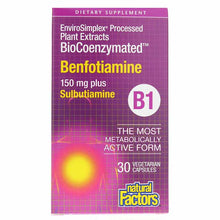 Load image into Gallery viewer, Natural Factors BioCoenzymated B1 Benfotiamine 150 mg Plus Thiamine Diphosphate 30 Vegetarian Capsules
