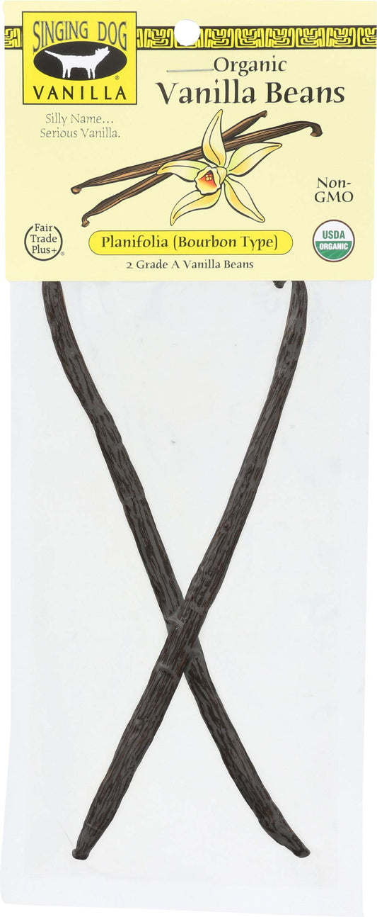 Singing Dog Organic Vanilla Beans Indonesian 2ct