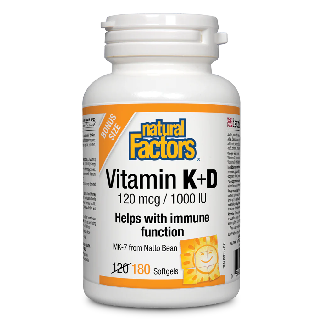 Natural Factors Vitamin K2 and D3 120 Softgels (Bonus 60 Softgels Free!)