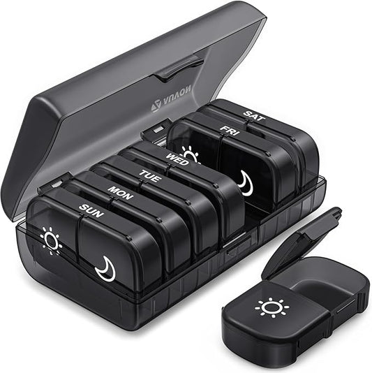 Auvon Pill Organizer Black 2 a day