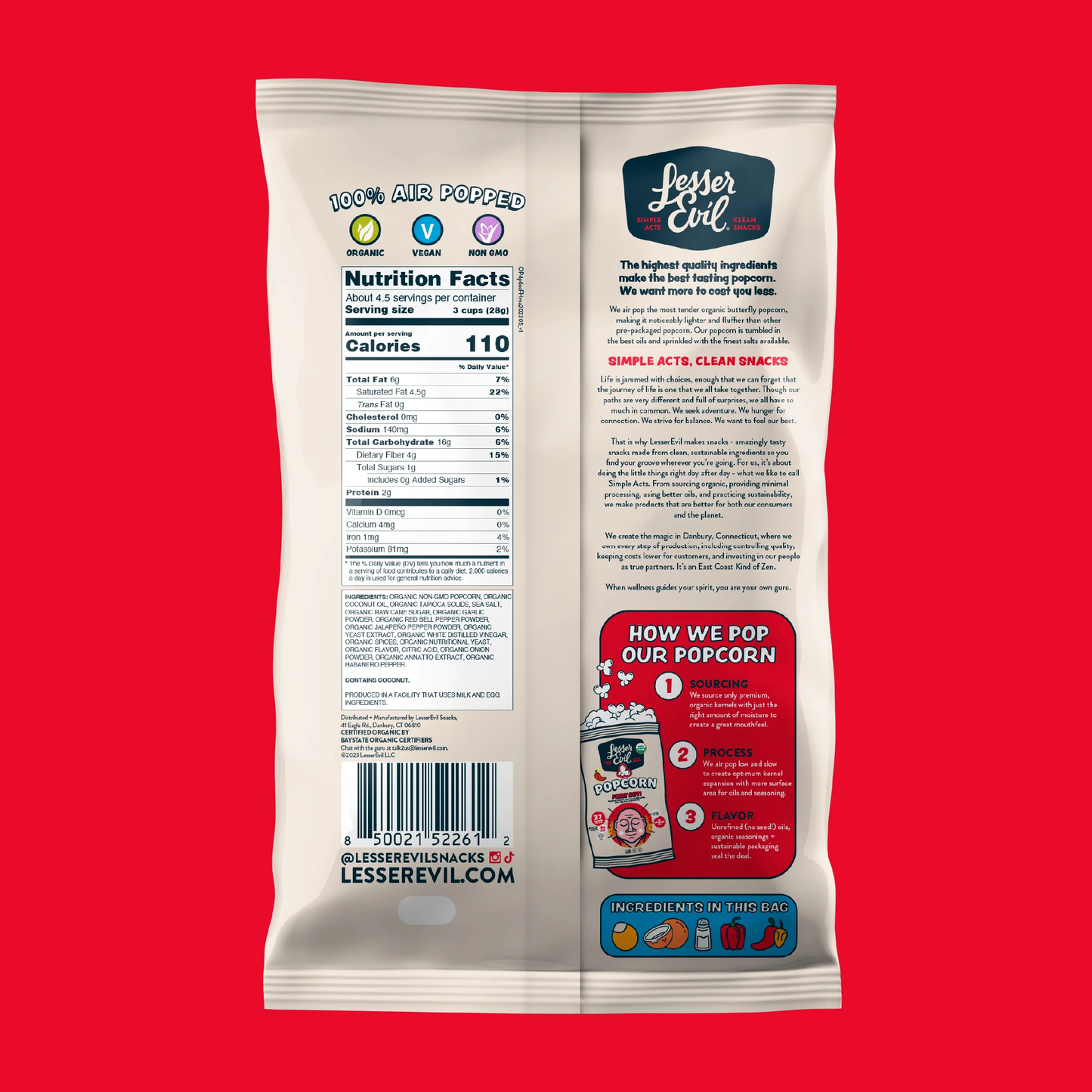 Lesser Evil Fiery Hot Popcorn 130g