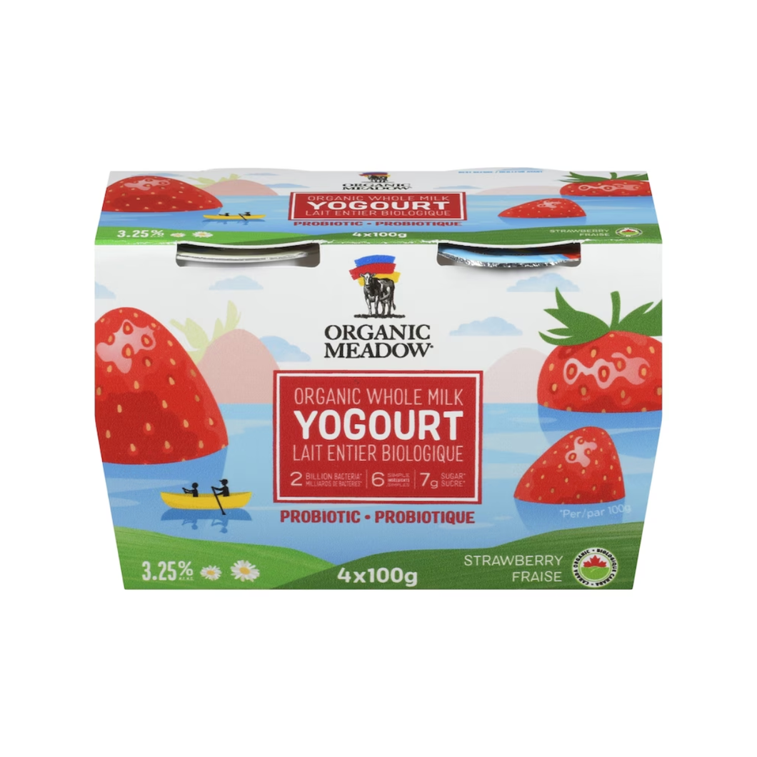 Organic Meadows Organic Whole Milk Strawberry Yogurt 100g 4 pack
