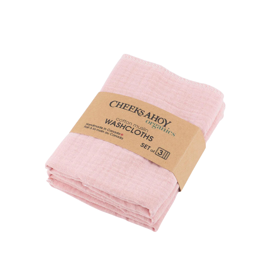 Cheeks Ahoy Organic Cotton Muslin Washcloth Blush 3 Pack