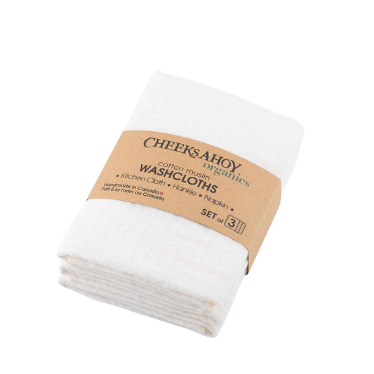 Cheeks Ahoy Organic Cotton Muslin Washcloth Cream 3 Pack