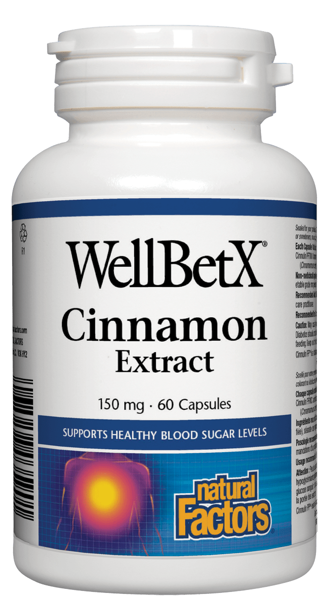 Natural Factors Wellbetx Cinnamon 150mg 60 Vegetarian Capsules