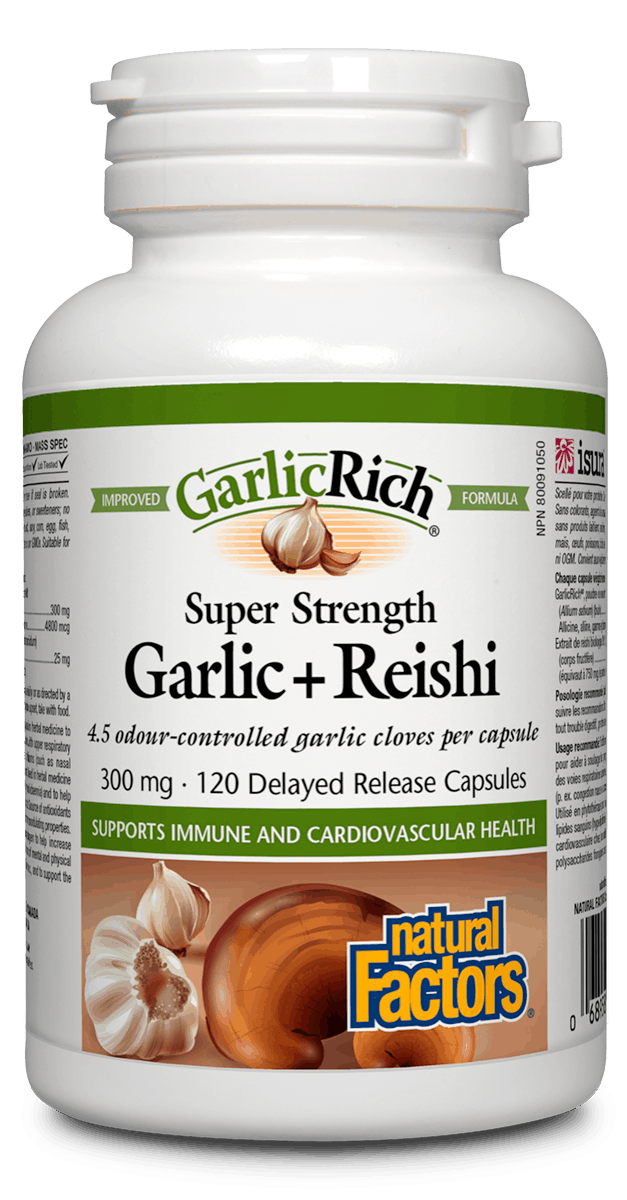 Natural Factors Super Strength Garlic + Reishi 300mg 120 Delayed Release Capsules