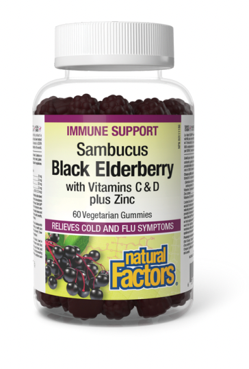 Natural Factors Sambucus Black Elderberry Vitamin C & D Zinc 60 Gummies