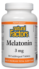 Load image into Gallery viewer, Natural Factors Melatonin 3mg Mint Flavour 90 Sublingual Tablets
