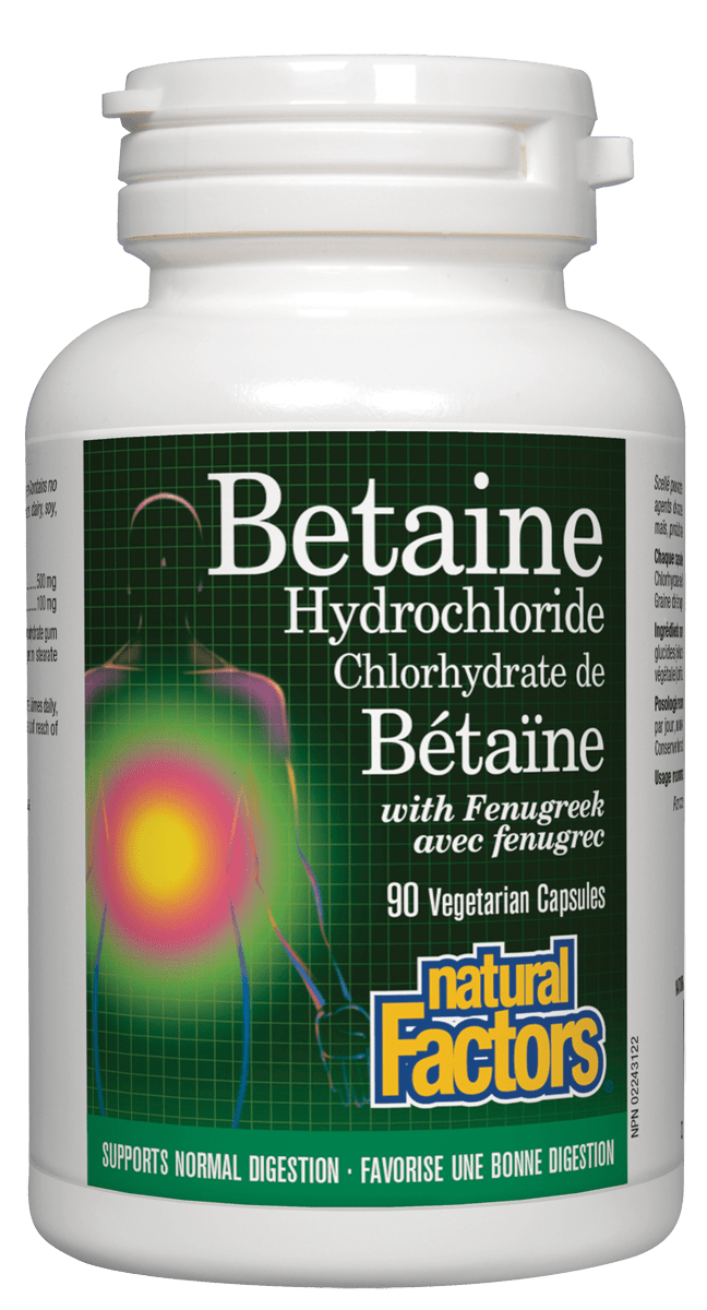 Natural Factors Betaine Hydrochloride with Fenugreek 90 Vegetable Capsules