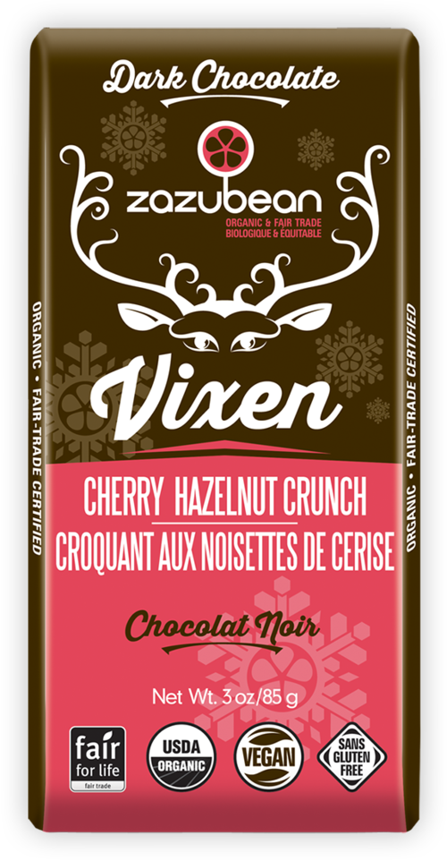 Zazubean Organic Vixen Cherry and Hazelnut Crunch Chocolate Bar 85g
