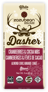 Zazubean Organic Dasher White Chocolate with Cranberries Cocoa Nibs Bar