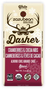 Zazubean Organic Dasher White Chocolate with Cranberries Cocoa Nibs and Almonds