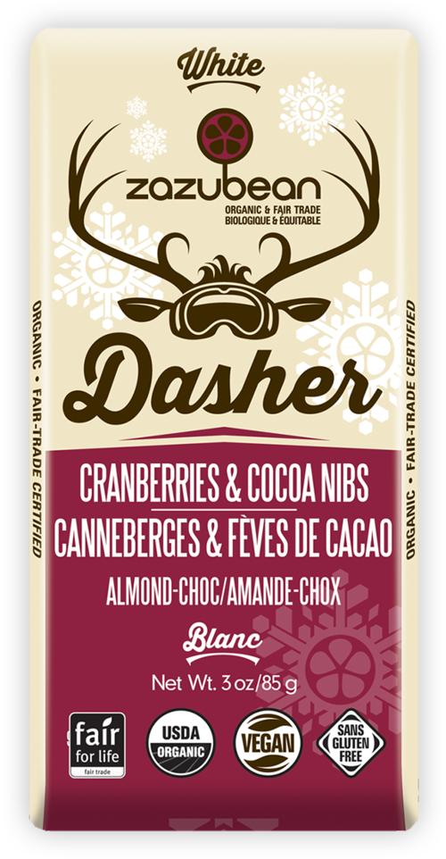 Zazubean Organic Dasher White Chocolate with Cranberries Cocoa Nibs Bar