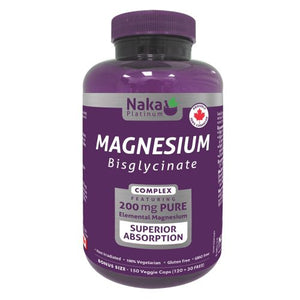 Naka Platinum Magnesium Bisglycinate 200mg 150 Vegetarian Capsules