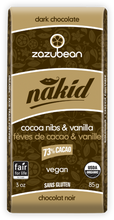 Load image into Gallery viewer, Zazubean Nakid Cocoa Nib and Vanilla Dark Chocolate Bar 85g
