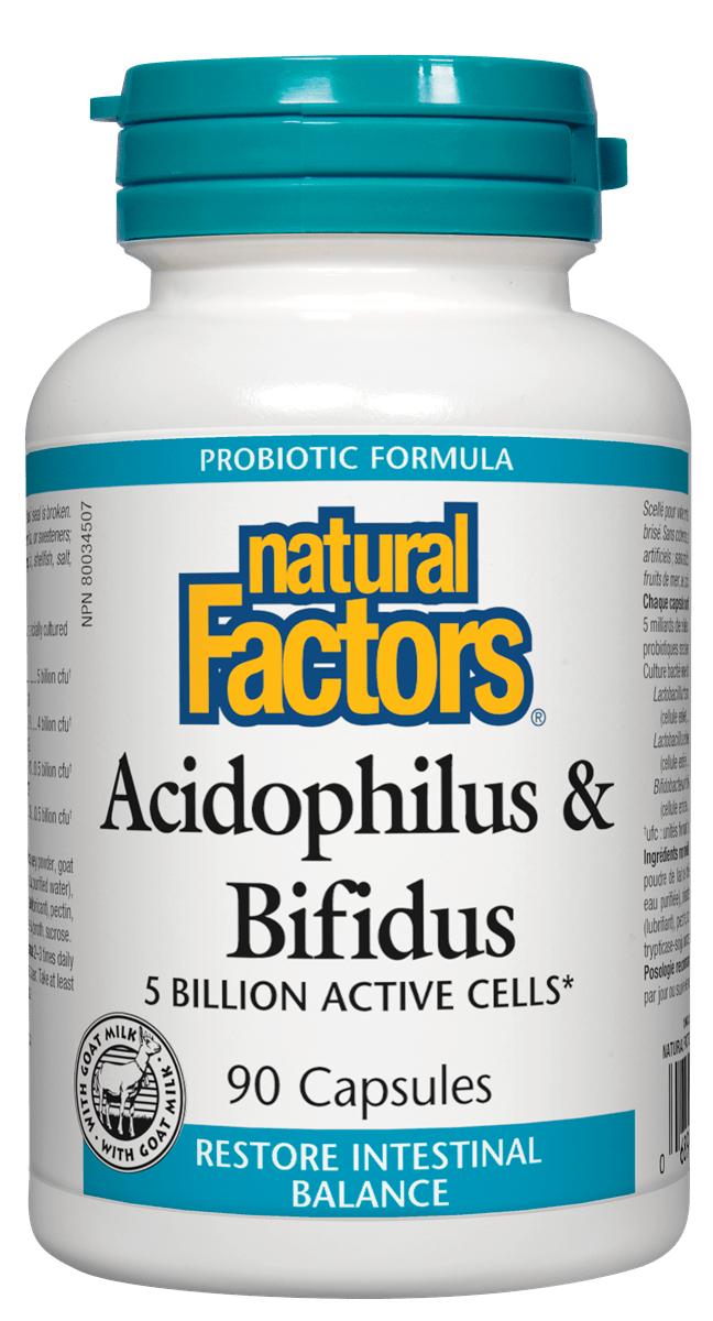 Natural Factors Acidophilus & Bifidus 90 Vegetarian Capsules