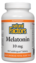 Load image into Gallery viewer, Natural Factors Melatonin 10mg Mint Flavour 90 Sublingual Tablets
