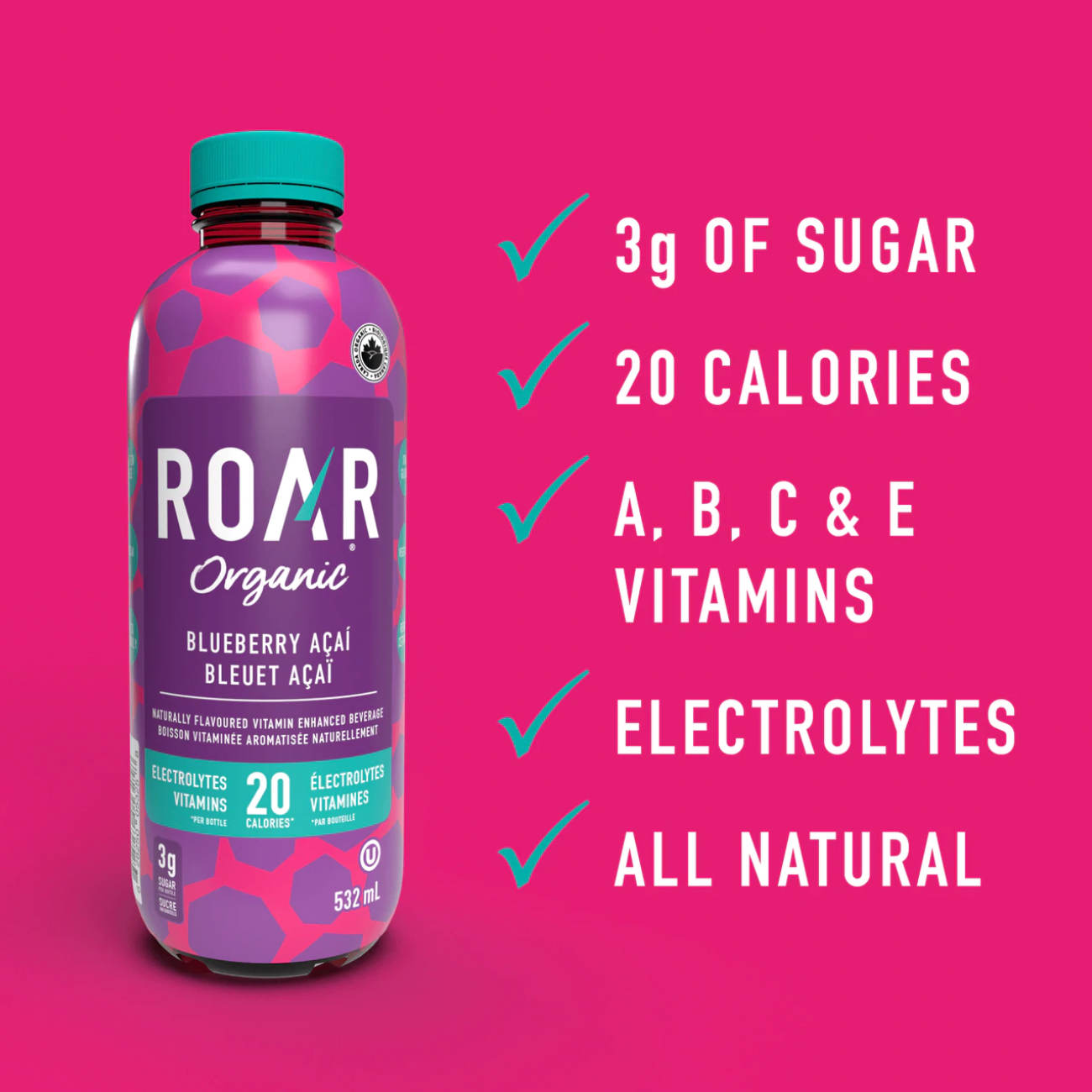 Roar Organic Hydration Drink Blueberry Acai 532ml