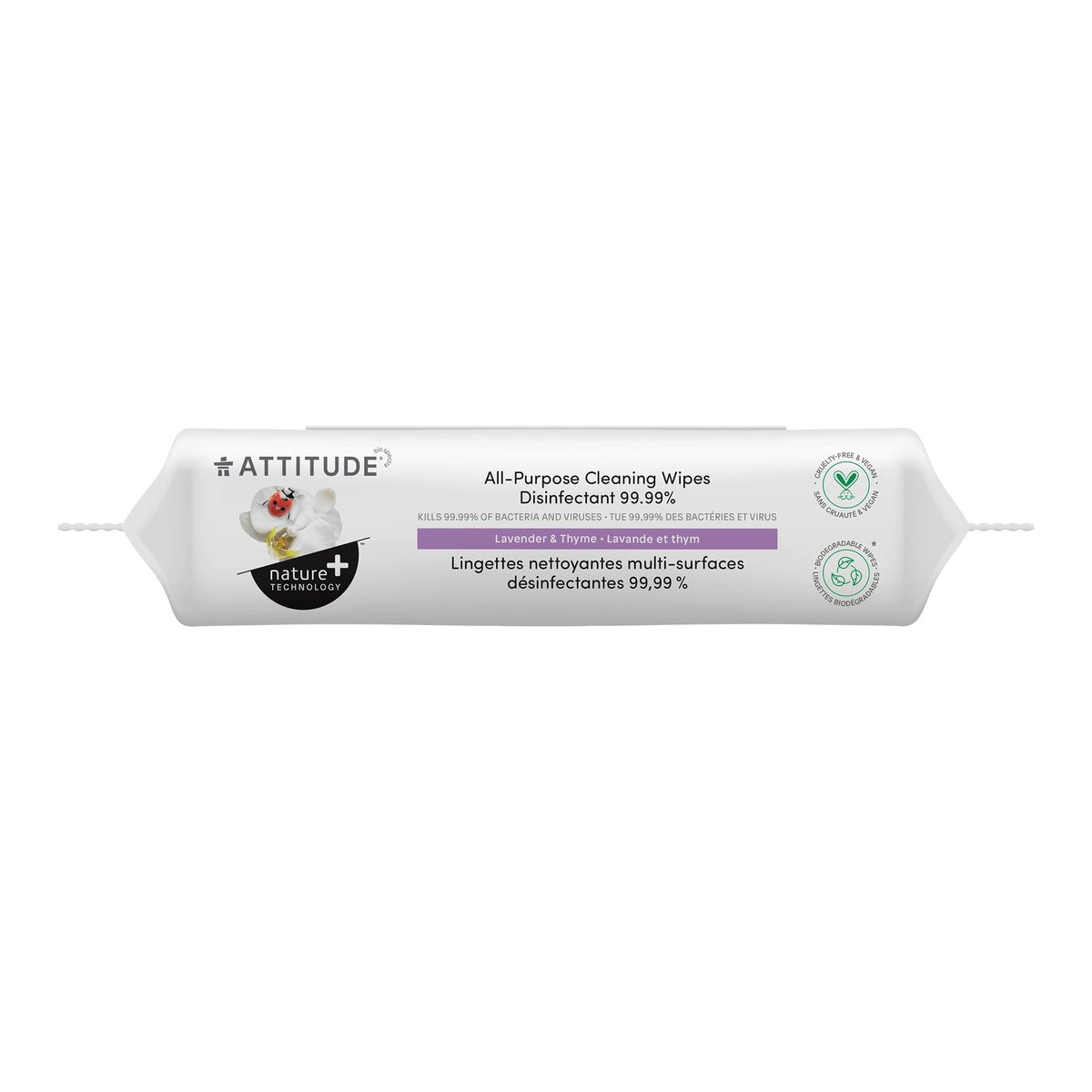 Attitude All-Purpose Thyme & Lavender Disinfectant Cleaning Wipes 99.99%