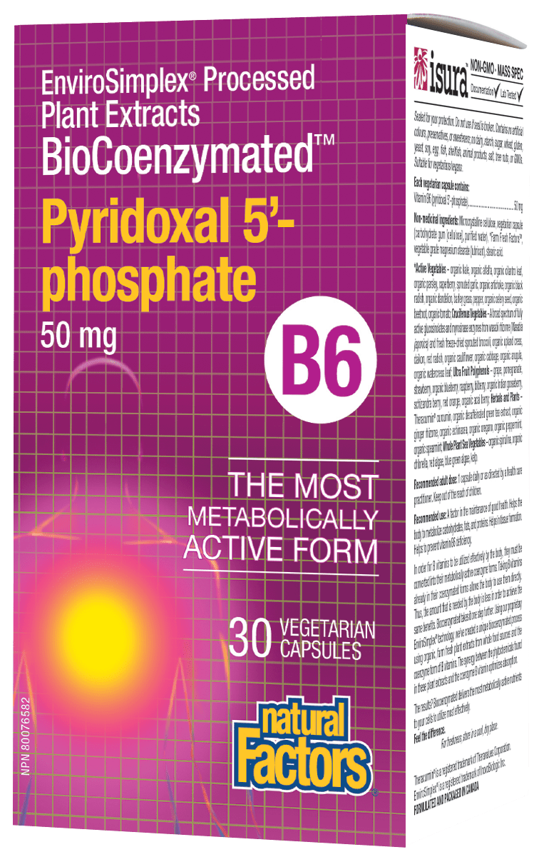 Natural Factors BioCoenzymated Pyridoxal 5-phosphate B6 50mg 30 Vegetarian Capsules