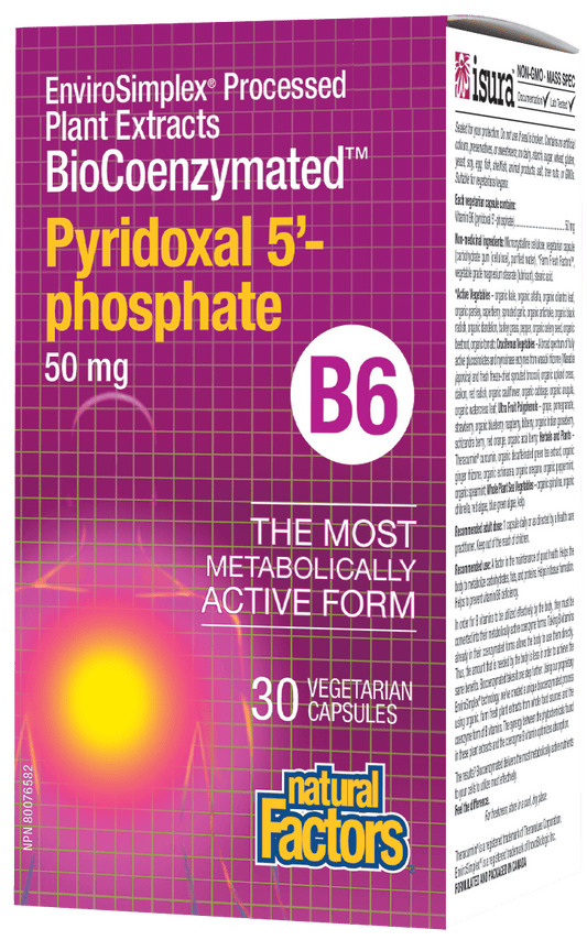 Natural Factors BioCoenzymated Pyridoxal 5-phosphate B6 50mg 30 Vegetarian Capsules