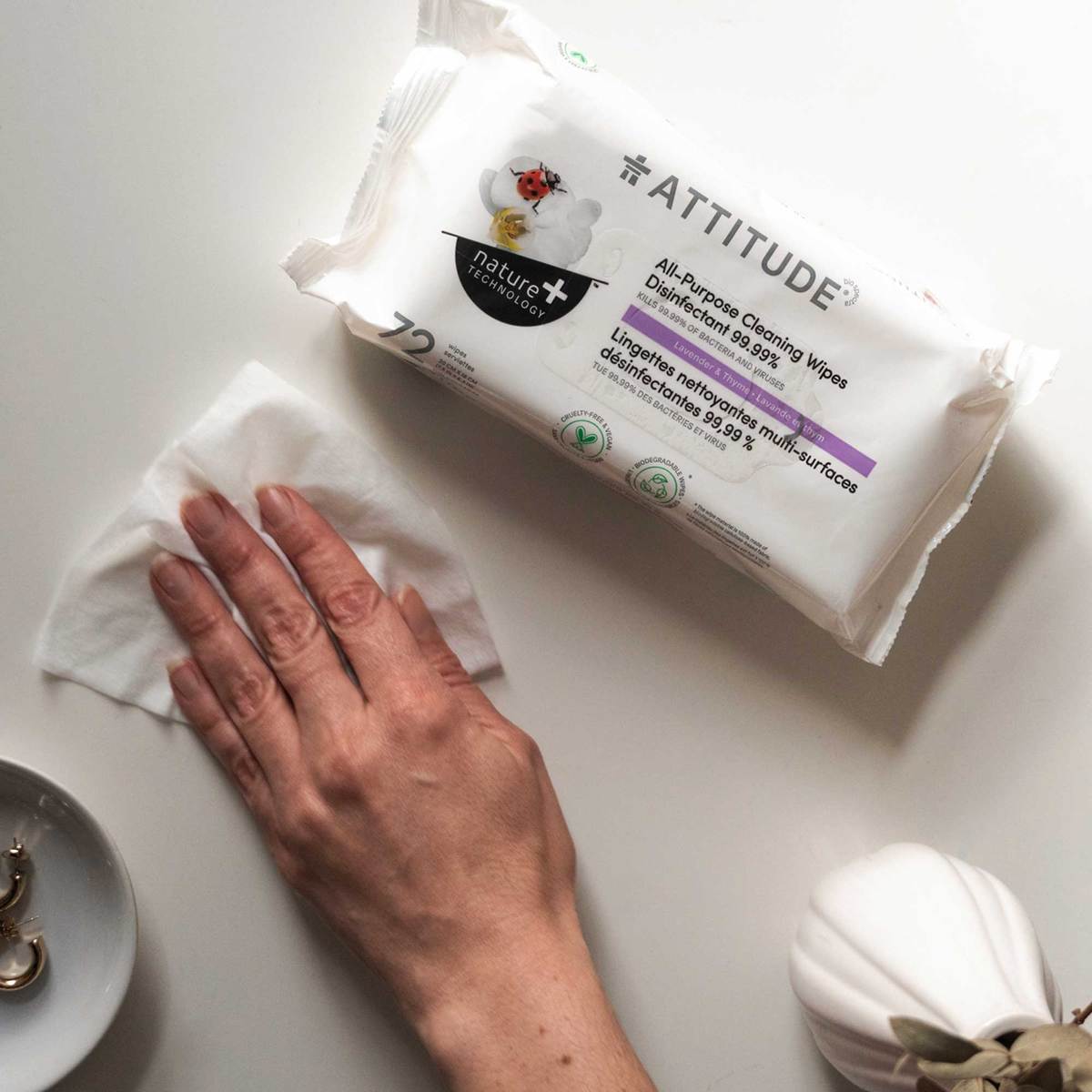 Attitude All-Purpose Thyme & Lavender Disinfectant Cleaning Wipes 99.99%