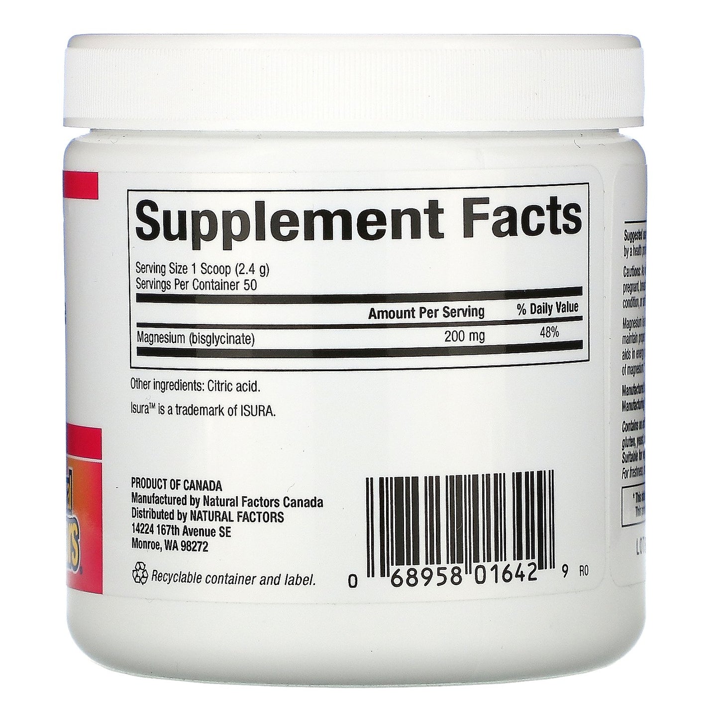 Natural Factors Magnesium Bisglycinate Pure Powder 145g