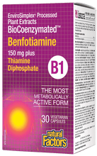 Load image into Gallery viewer, Natural Factors BioCoenzymated B1 Benfotiamine 150 mg Plus Thiamine Diphosphate 30 Vegetarian Capsules
