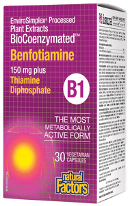 Natural Factors BioCoenzymated B1 Benfotiamine 150 mg Plus Thiamine Diphosphate 30 Vegetarian Capsules