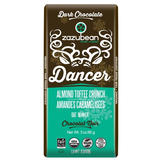 Zazubean Organic Dancer Almond Toffee Crunch Oat Milk Chocolate Bar 85g