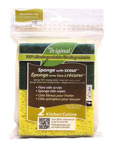 The Original Biodegradable Kitchen Sponge With Scour 2 Pack