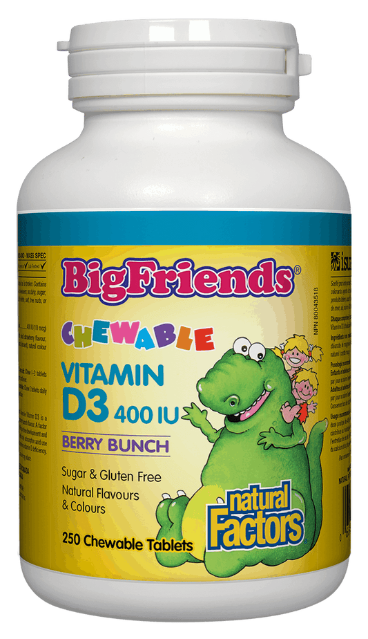 Natural Factors Big Friends Vitamin D 400 IU Berry Bunch Flavour 250 Chewable Tablets
