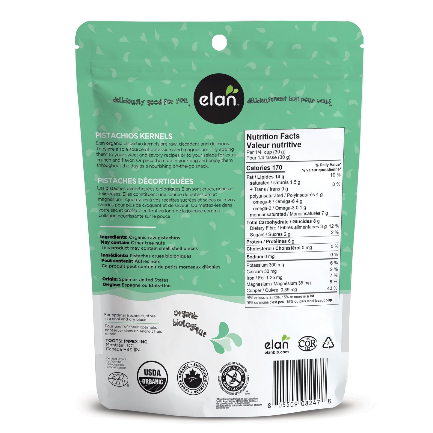 Elan Organic Shelled Raw Pistachios 135g