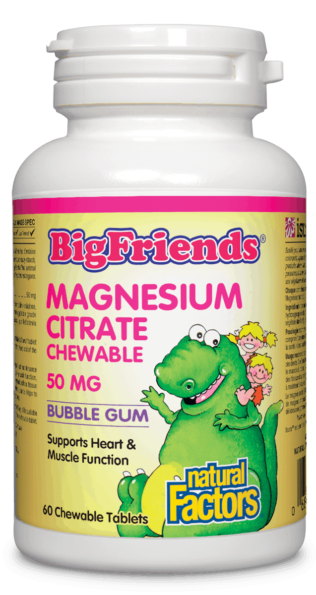 Natural Factors Big Friends Magnesium Citrate 50mg Bubble Gum Flavour 60 Chewable Tablets