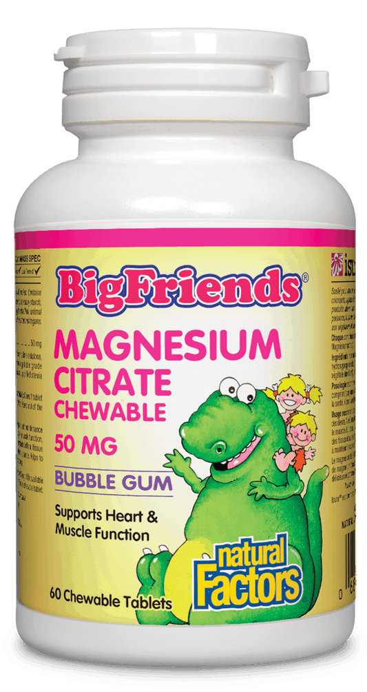 Natural Factors Big Friends Magnesium Citrate 50mg Bubble Gum Flavour 60 Chewable Tablets