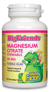 Natural Factors Big Friends Magnesium Citrate 50mg Bubble Gum Flavour 60 Chewable Tablets