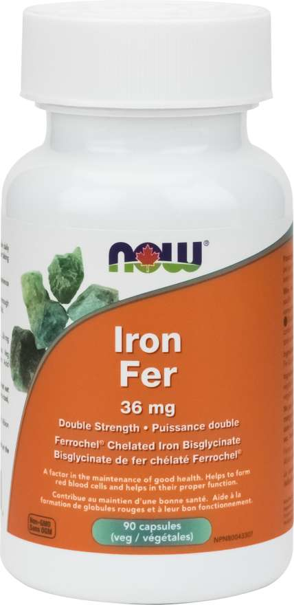 NOW Iron Bisglycinate 36mg 90 Vegetarian Capsules