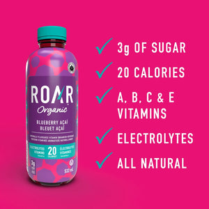 Roar Organic Hydration Drink Blueberry Acai 532ml 12 Pack