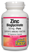 Load image into Gallery viewer, Natural Factors Zinc Bisglycinate 50mg 120 Vegetarian Capsules
