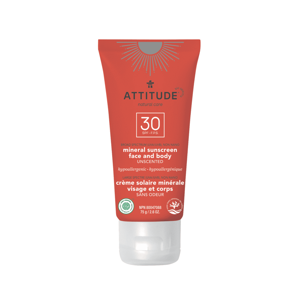Attitude Mineral Face Sunscreen Lotion Unscented SPF 30 75g