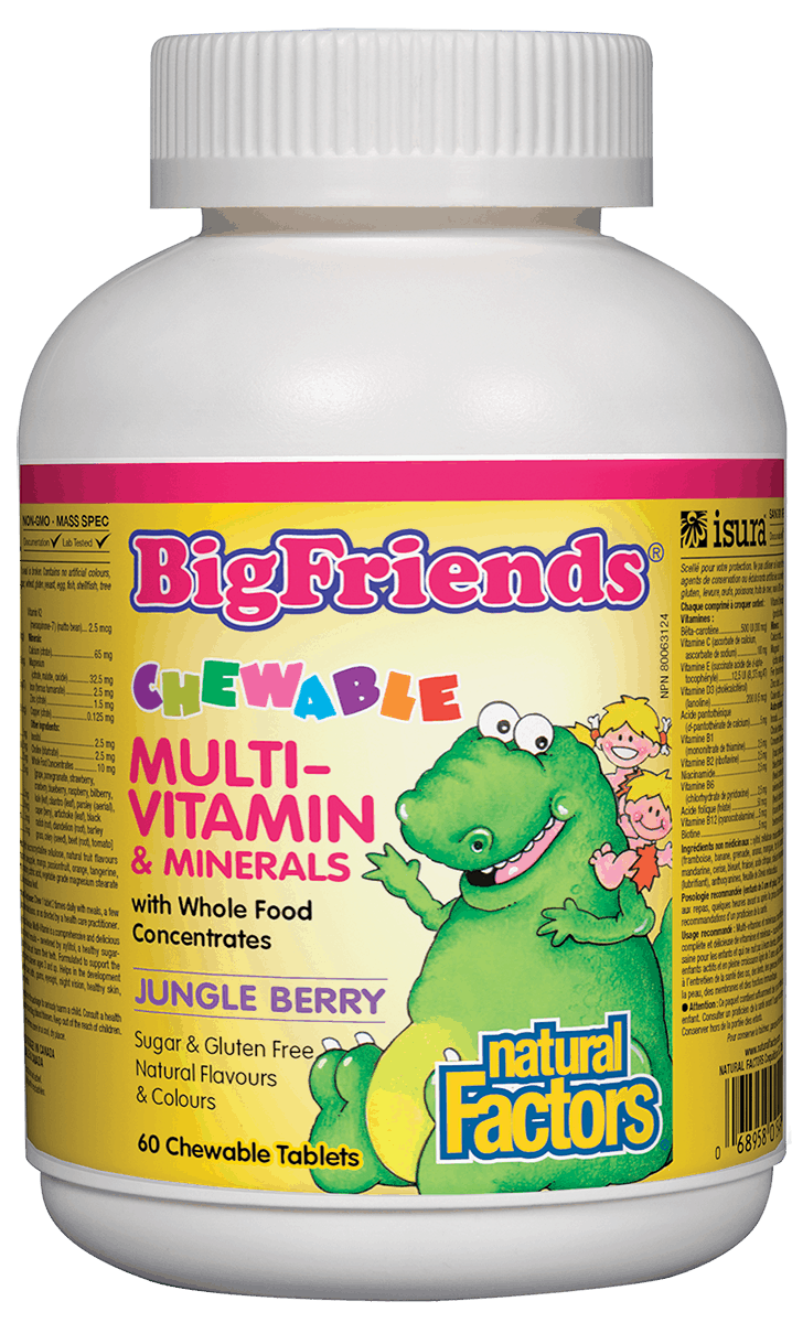 Natural Factors Big Friends Chewable Multivitamin and Minerals Jungle Berry Flavour 60 Chewable Tablets