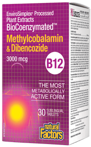 Natural Factors B12 Methylcobalamin and Dibencozide 3000mcg 30 Sublingual Tablets