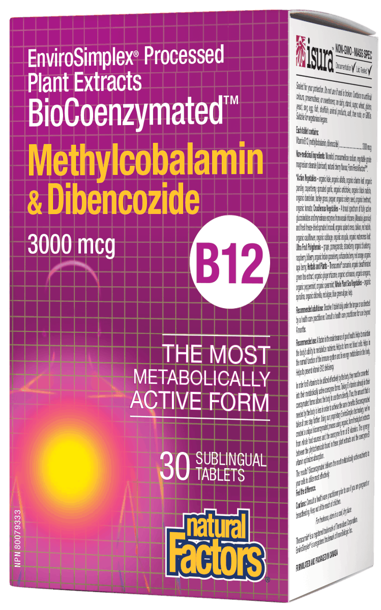 Natural Factors B12 Methylcobalamin and Dibencozide 3000mcg 30 Sublingual Tablets