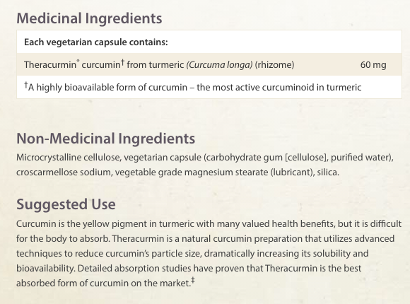Natural Factors Theracurmin Double Strength 60mg 30 Vegatarian Capsules