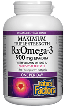 Load image into Gallery viewer, Natural Factors RX Omega3 900mg + D 150gels
