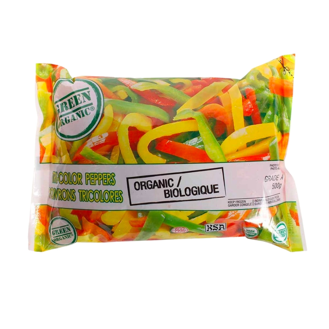 Green Organic Frozen Sliced Organic Tri-Colour Peppers 500g