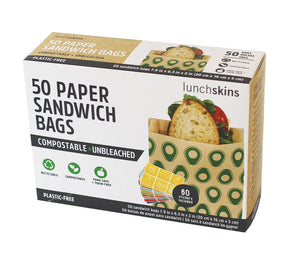 Lunchskins Avocado Compostable and Unbleached Paper Sandwich Bags 50 Pack